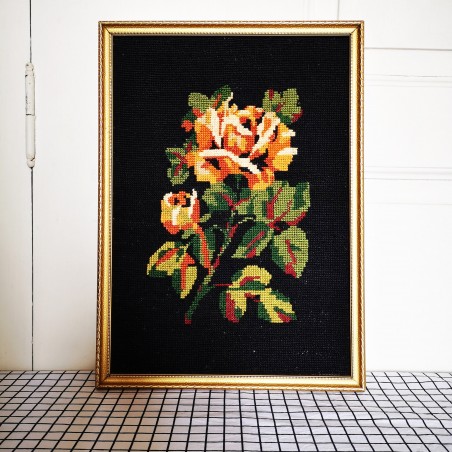 Canevas , motif rose orange